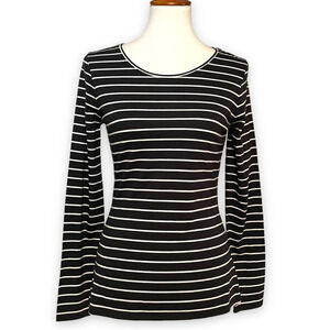 Garnet Hill Black White Striped Essential Long Sleeve Tee Women’s Size XS - READ